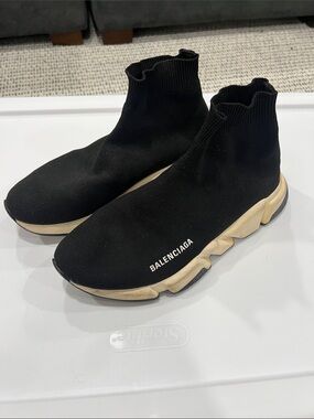 Balenciaga Black Sock-Style Knit Sneakers with Cream Midsole